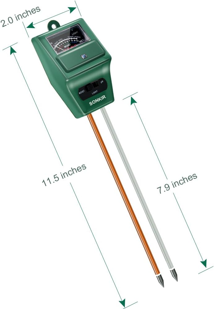 SONKIR Soil pH Meter, MS02 3-in-1 Soil Moisture/Light/pH Tester Gardening Tool Kits for Plant Care, Great for Garden, Lawn, Farm