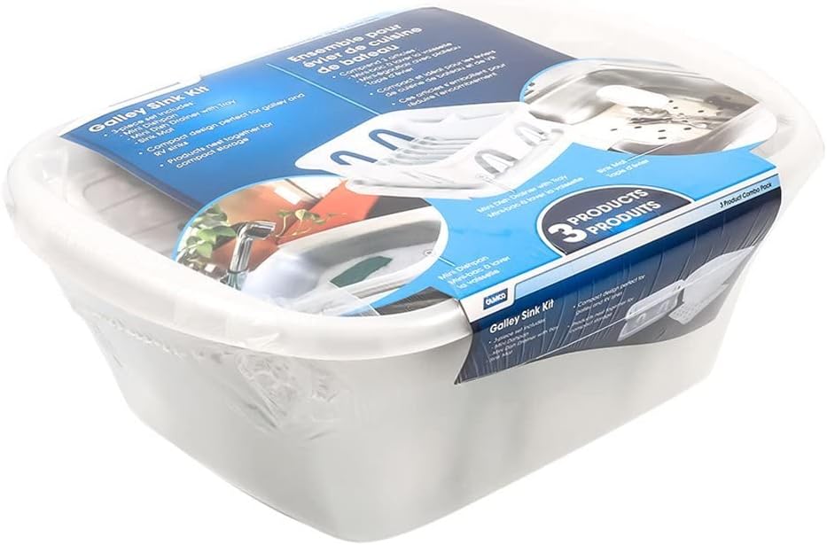 Camco 43517 White Sink Kit with Dish Drainer, Dish Pan and Sink Mat,Pack of 1