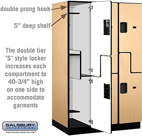 Salsbury Industries 2-Tier S-Style Extra Wide Designer Wood Locker with Three Wide Storage Units, 6-Feet High by 24-Inch Deep, Maple