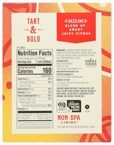 Whole Foods Market Blood Orange Italian Soda, 11.2 Fl Oz, 4 Pack | 4 Pack, Organic