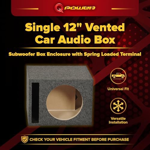 QPower HD112VL Single 12 Inch SPL XL Heavy Duty Side Ported Subwoofer Box Enclosure with Durable Carpet Covering for Car Audio Systems