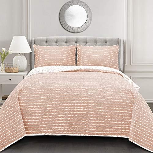 Lush Decor Monique 3 Piece Reversible Print Pattern Blue Quilt Set - Full Queen