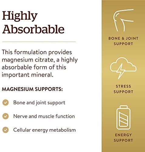 Solgar Magnesium Citrate, 120 Tablets - Promotes Calm, Non-GMO, Gluten Free | Supports Muscle Function and Relaxation, Gluten Free - 120 Tablet Serving