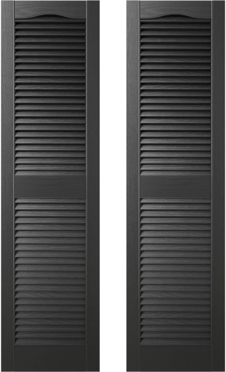 Ekena Millwork 14.5 in. W x 48 in. H Builders Edge, Standard Cathedral Top Center Mullion, Open Louver Shutters, Includes Matching Installation Spikes (Per Pair), 002 - Black