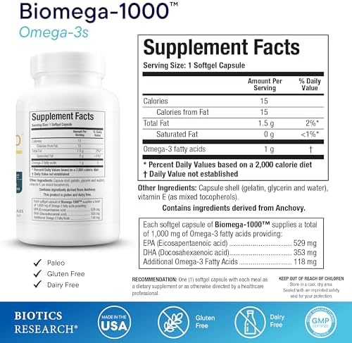 Biotics Research Biomega-1000™ Omega 3 Fish Oil With EPA 529mg / DHA 353mg– Omega-3 Fatty Acids 1000 mg- Highly Concentrated Fish Oil 90 Days