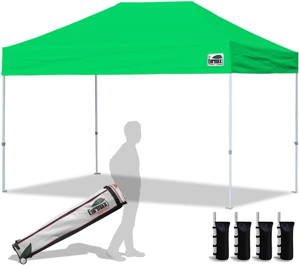 Eurmax USA 10x10ft Pop Up Canopy,Commercial Instant Tent for Outdoor Events,Patented No-Tip Rolling Storage Bag with 4 Sandbags,UV & Water Resistant,Heavy Duty Portable Shelter Gazebo,Black