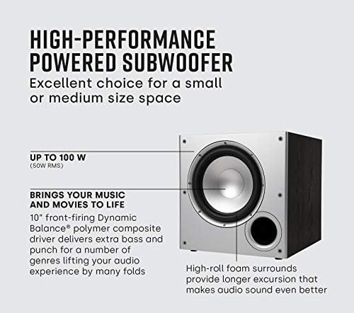 Polk Audio PSW10 10" Subwoofer, Big Bass Compact Design, Up to 100 Watts
