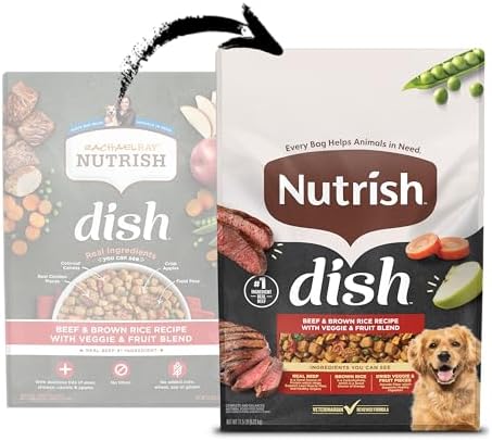 Nutrish Dish Dry Dog Food, Beef Recipe, 11.5 lb. Bag (Rachael Ray) | Made with Brown Rice and Veggies & Fruit Blend, Veterinarian Reviewed Formula, Complete & Balanced Nutrition For Dogs