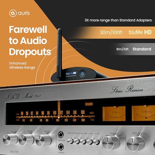 Blume HD Long Range Bluetooth 5.3 Music Receiver Hi-Fi Audio Adapter with Audiophile DAC, LDAC & AptX HD for Home Stereo, AV Receiver or Amplifier