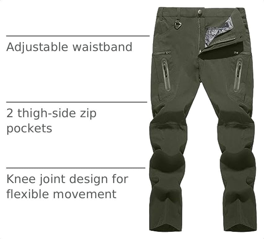 TACVASEN Men's Lightweight Hiking Tactical Pants Waterproof Quick Dry Cargo Work Rain Outdoor Pants 8 Pockets