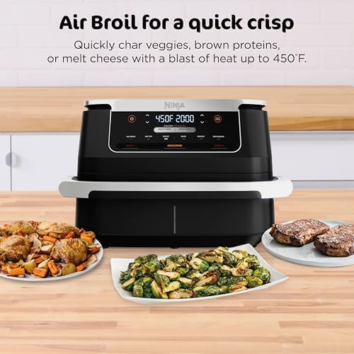 Ninja Foodi Air Fryer, 7 Qt MegaZone, 6-in-1, Black, DZ071 | Air fry, roast, broil, bake, reheat, dehydrate, 450F max, 2x3.5 Qt baskets, Smart Finish