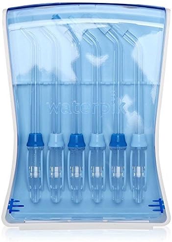 Waterpik 6 Replacement Tips with Case for Hygienic Storage & Travel TS-100E | Genuine Waterpik Brand, Includes 2 Precision, 2 Orthodontic, 2 Plaque Seeker Water Flosser Tip Refill Heads Nozzles