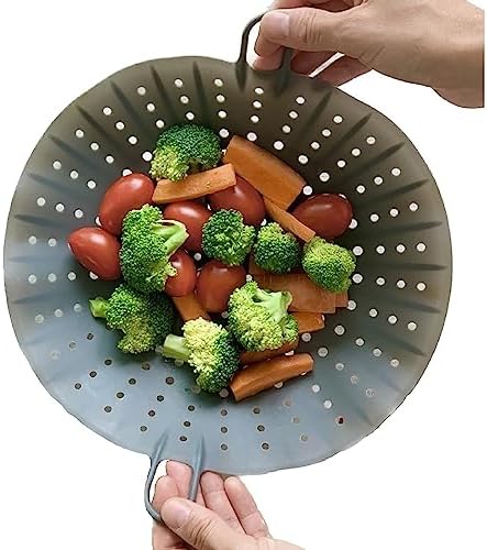 Korean Made Silicone Steamer Basket 10' Size, Silicone Steamer Insert for Pot Flexible Design (Gray) Stocking Stuffer