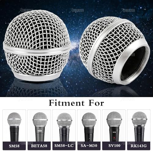 AUEAR, 2 Pack Microphone Grill Grille Ball Head Replace for SM58 BETA58 SM58LC SA-M30 SV100 RK143G Pgx2 Slx2