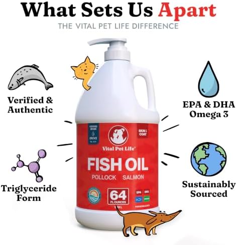 Fish Oil for Dogs, Healthy Skin & Coat Salmon Pollock Liquid Omega 3, 64 oz