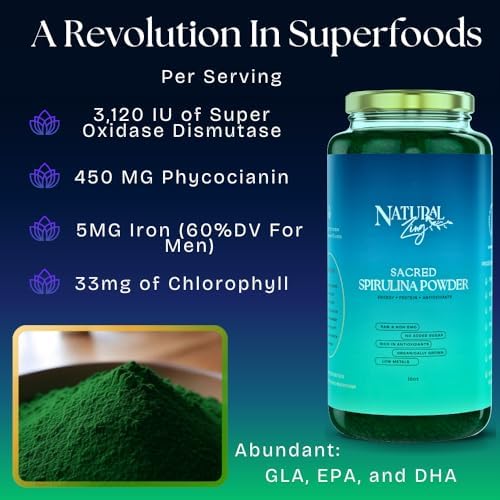 NaturalZing - 100% Pure Organic Spirulina Tablets | Non-GMO | Daily Greens | Vegan Superfood Protein & Antioxidant Support – Rich in Phycocyanin, Beta Carotene & Iron - 2000 Tablets (16 oz Bulk Pack)
