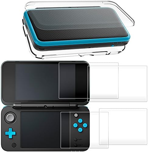 Hard Case Compatible New 2DS XL with 2 Packs Screen Protector, AFUNTA Anti-Scratch Crystal Clear Case