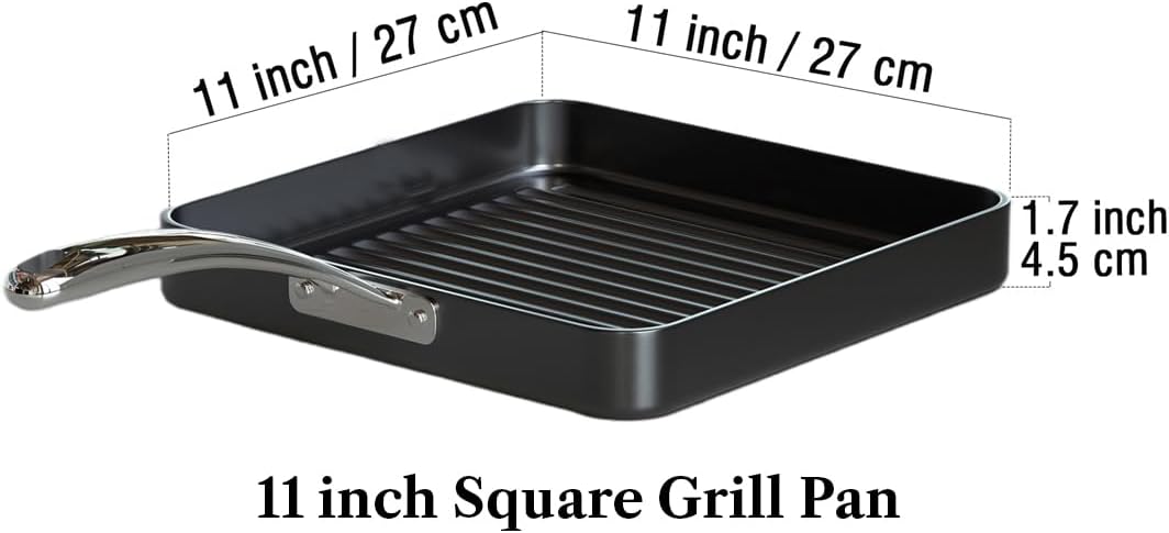 Cooks Standard 11-Inch Square Nonstick Grill Pan for Stovetop | Hard Anodized Grilling Pan for Indoor & Outdoor, Ribbed Surface, Stay-cool handle