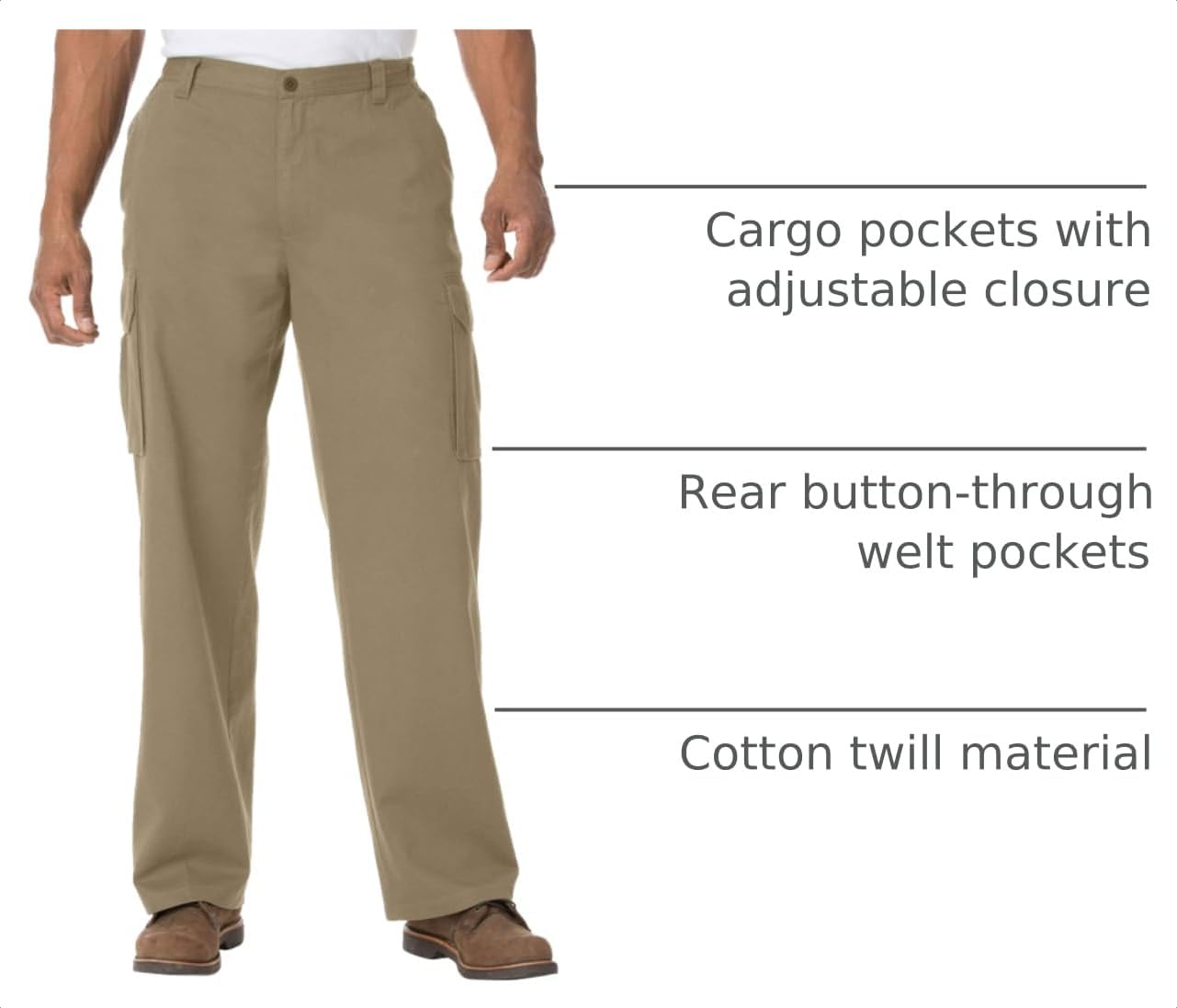 Boulder Creek by Kingsize Men's Big & Tall Renegade Side-Elastic Waist Cargo Pants