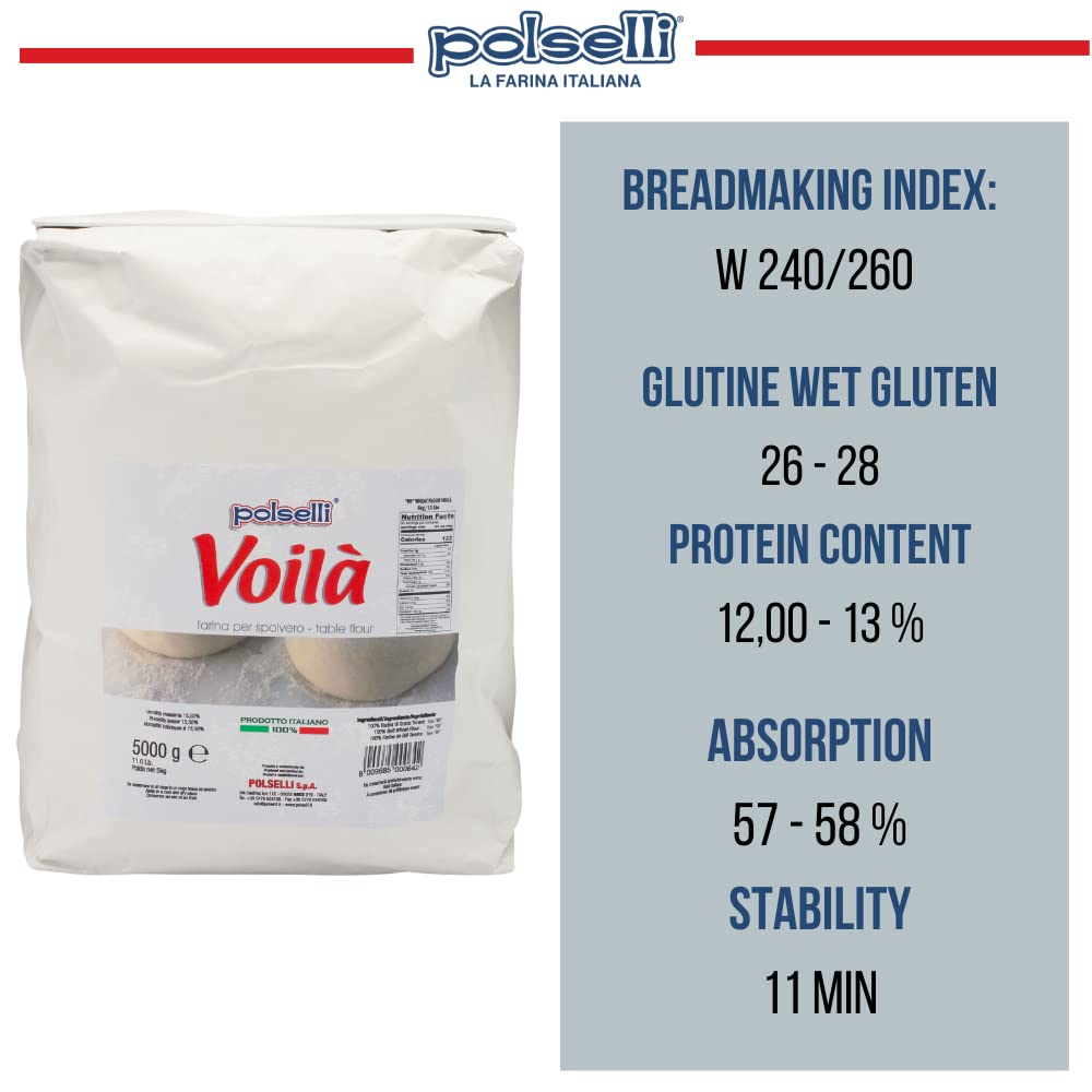 POLSELLI Voila, Spolvero "00" Table & Dusting Flour, Soft Wheat Flour, 5 kg
