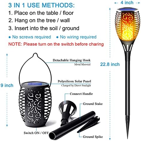 Solar Torch Lights Outdoor Flickering Flame, 8 Pack