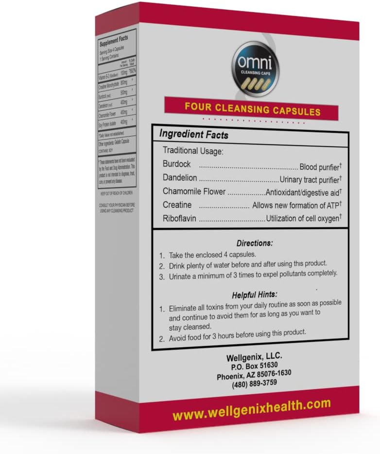 Wellgenix Omni Herbal Cleanse Detox Capsules: Fast Acting, Extra Strength Detox Cleanse for Whole Body, Flush Your System with Detoxifying Capsules, 4 Count