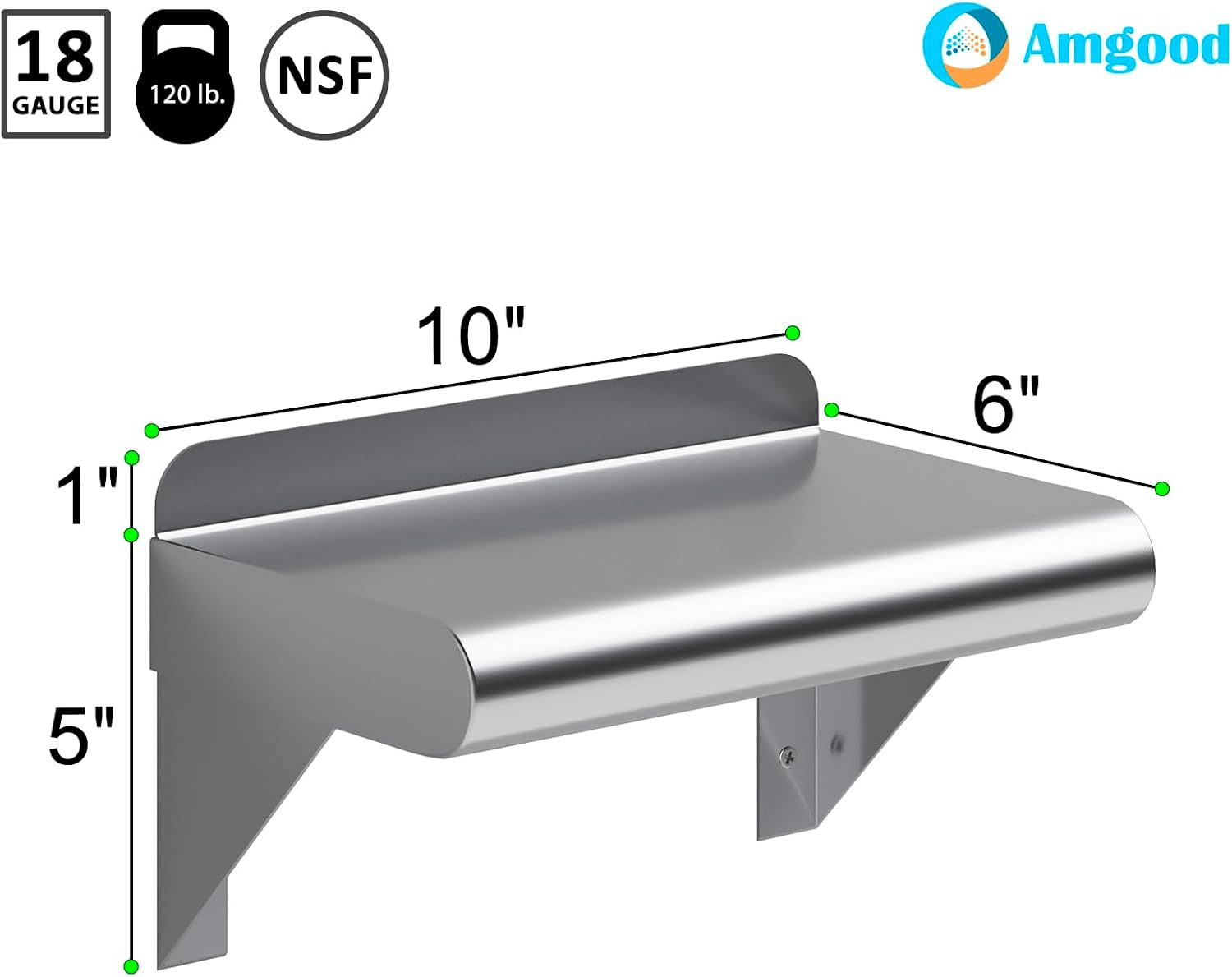 AmGood 24" Long X 18" Deep Stainless Steel Wall Shelf | NSF Certified | Appliance & Equipment Metal Shelving | Kitchen, Restaurant, Garage, Laundry, Utility Room