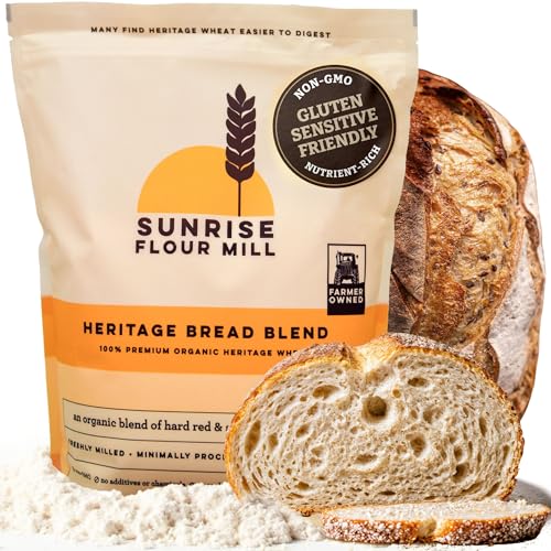 Sunrise Flour Mill Heritage Organic Bread Flour Blend - 5 lbs | Organic Unbleached Bread Flour Easy to Digest with Less Bloating | High Protein
