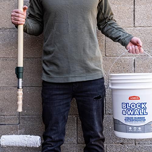 Ames Block & Wall™ Liquid Rubber Waterproofer Multi-Purpose Coating & Sealant - 1 Gallon - Perfect to Use As Concrete Sealer and Waterproofer for Basements and Foundations - Made in The USA, White | Flexible waterproof membrane for foundations, basements…
