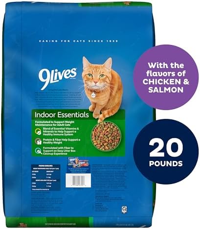 9Lives Indoor Essentials Dry Cat Food with Chicken & Salmon, 12 lb. Bag | 100% Complete & Balanced Nutrition For Indoor Adult Cats With Lean Protein & Fiber To Help Support A Healthy Weight