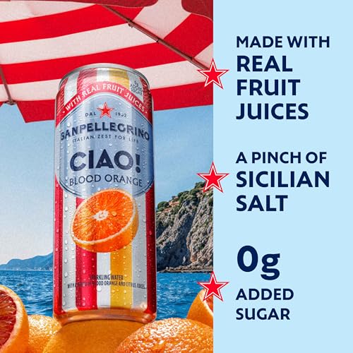 Sanpellegrino CIAO Blood Orange Sparkling Water, Real Fruit Juice, 24 Pack