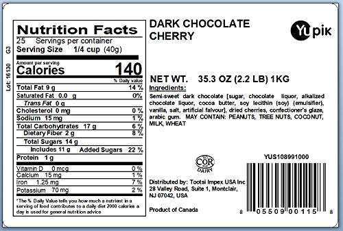 Yupik Dark Chocolate Covered Cherries, 60% Cacao, 2.2 lb (35.2 oz), Kosher, Dried Fruits, Dried Cherries Dipped in Rich Dark Chocolate, Smooth & Chewy, Chocolate Candy, Sweet Snacks