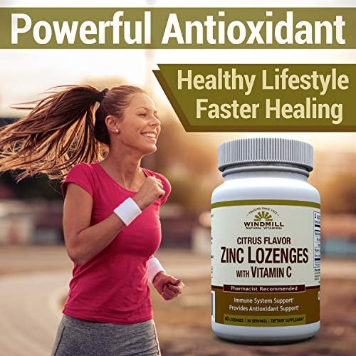 Windmill Health Natural Vitamins Zinc Lozenges with Vitamin C Honey Lemon Flavor, Immune System Support, Provides Antioxidant Support