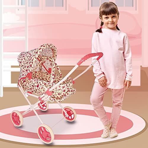 Baby Doll Stroller Play Set, 3-in-1 Babydoll Stroller with Removable Bassinet Baby Carriage for Dolls Toy Doll Stroller for Toddlers 3-4 Years,