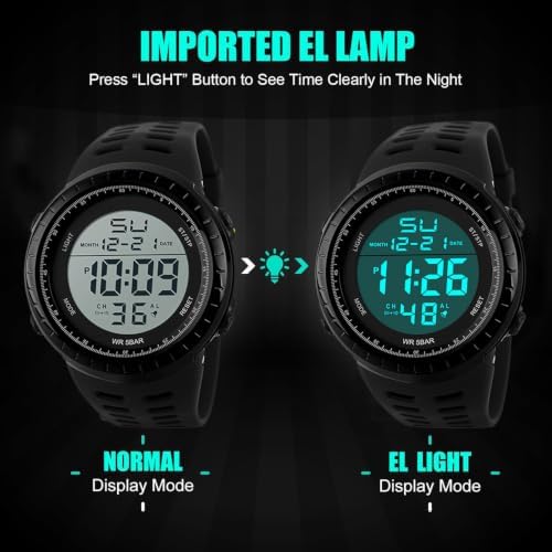 SNE Mens Digital Watch Sports Military Watches Waterproof Outdoor Chronograph Wrist Watches for Men with LED Back Ligh/Alarm/Date Simple Watch 1167