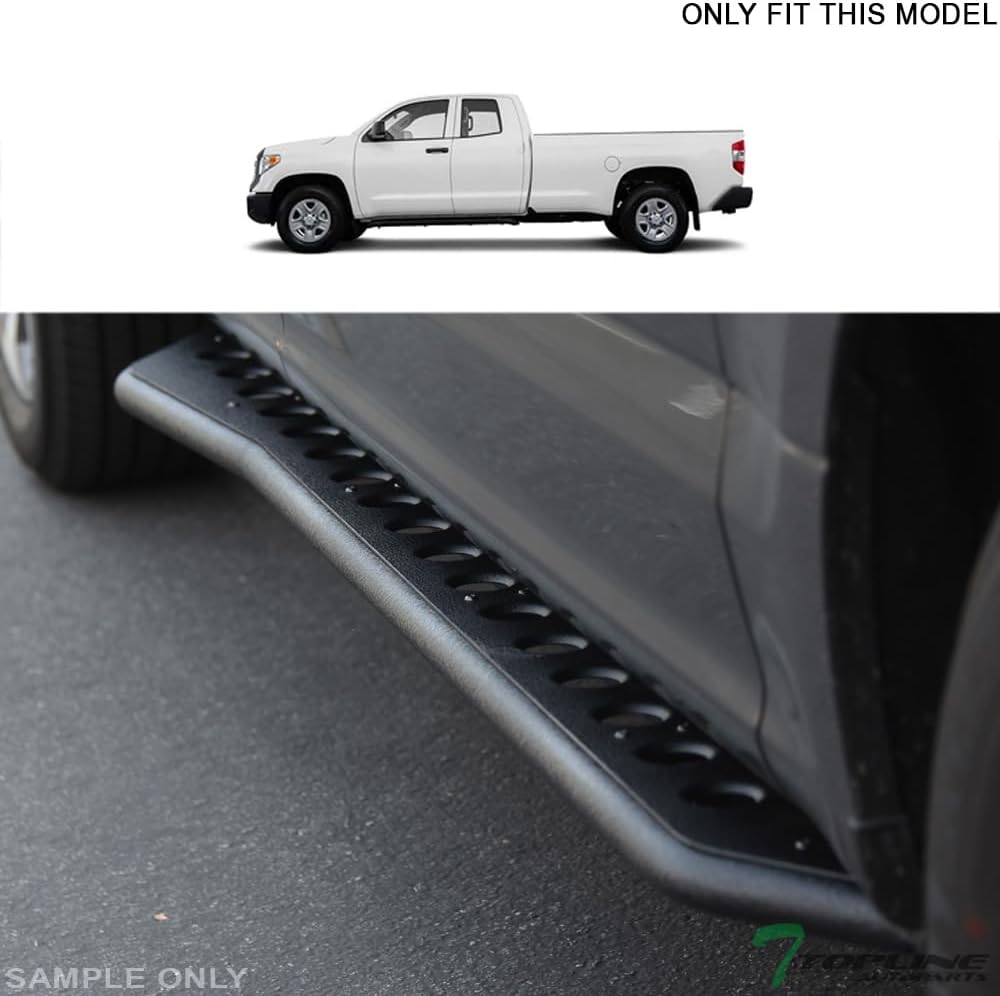 7422444828881 Compatible with 2022-2023 Toyota Tundra Double (Extended) Cab Textured Black Round Pattern Rock Slider Rocker Style Side Step Rail