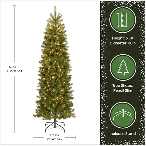 National Tree Company 7.5ft Pre-Lit Downswept Douglas Fir Christmas Tree | Slim, 350 Clear Lights, 796 Tips, Includes Stand, Green