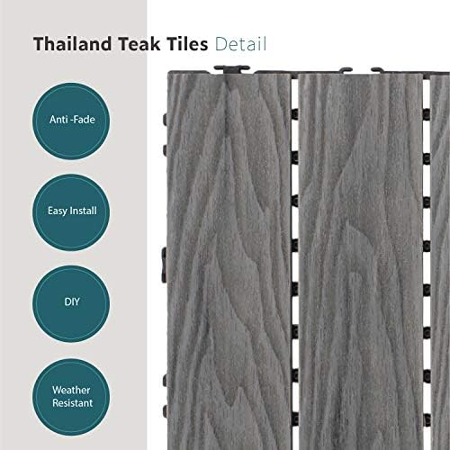 ECOOPTS 12"x12" Interlocking Deck Tiles Patio Floor Tiles Outdoor Flooring Wood Deck Tiles for Porch Balcony Backyard, 9 Slat x 15 Boxes, Brown