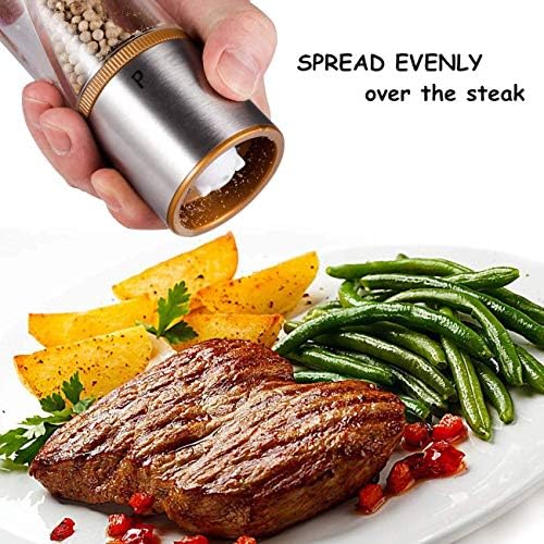 2 in 1 Salt and Pepper Grinder, Clear Acrylic Salt Grinders and Pepper Mill with Adjustable Coarseness Ceramic Rotor, Brown