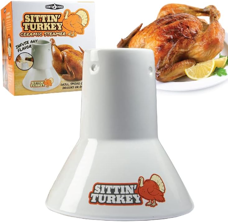 COOK'S CHOICE Sittin' Chicken Reusable Ceramic Beer Can Roaster & Steamer | Vertical Chicken Roaster Stand for Grill, Oven & Smoker - Flavor Infuser for Marinades, Beer & Sauces - Summer BBQ Essential