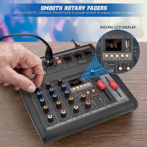 Pyle Professional DJ Audio Mixer - 3-Channel Controller with 16 Preset DSP Effects - USB Interface - 3 Mic/Line Inputs - +48V Phantom Power