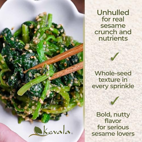 Kevala Organic Toasted Sesame Seeds | Unhulled | 32 oz / 2 lb | Ready to eat, gluten-free, great topping for Asian dishes, baking and everyday cooking