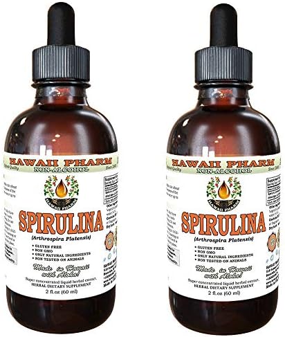 Hawaii Pharm Spirulina Alcohol-Free Liquid Extract, Professional Grade, Small Batch Crafted Spirulina (Arthrospira platensis) Dried Algae Glycerite Natural Herbal Supplement, 2 fl.oz