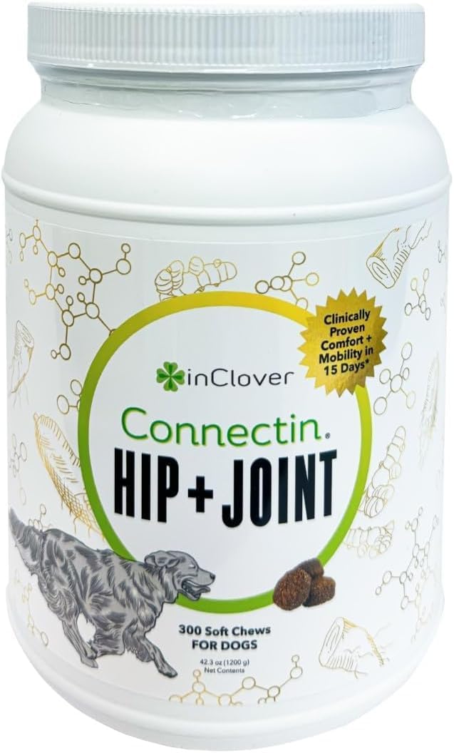 InClover Connectin Hip and Joint Supplement for Dogs - Glucosamine, Chondroitin and Hyaluronic Acid - Soft Chews for Dog Joint Mobility and Comfort Support - 100 Count
