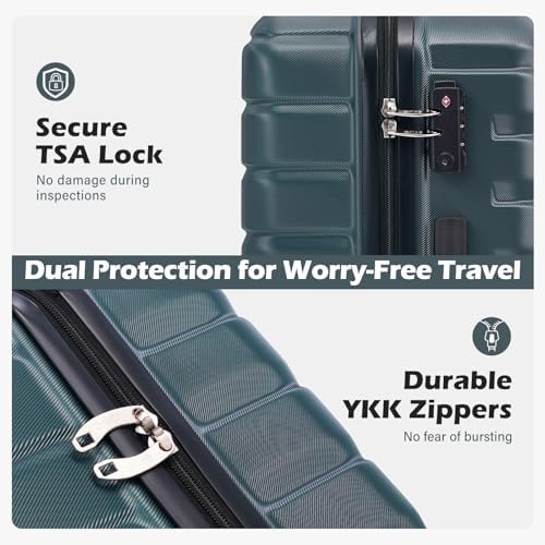 Coolife Lightweight Luggage with TSA Lock, 3 Piece Set Teal Blue | Suitcase Set with 360° Smooth-Rolling Dual Spinner Wheels, Expandable