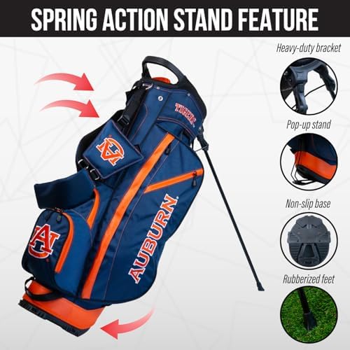 Team Golf NCAA Auburn University Tigers Fairway Golf Stand Bag Fairway Golf Stand Bag, Lightweight, 14-way Top, Spring Action Stand