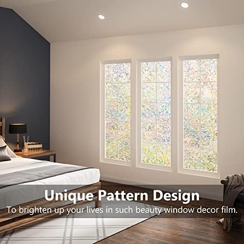 LEMON CLOUD Window Privacy Film, Rainbow Stained Glass Cling,17.5″ x 78.7″
