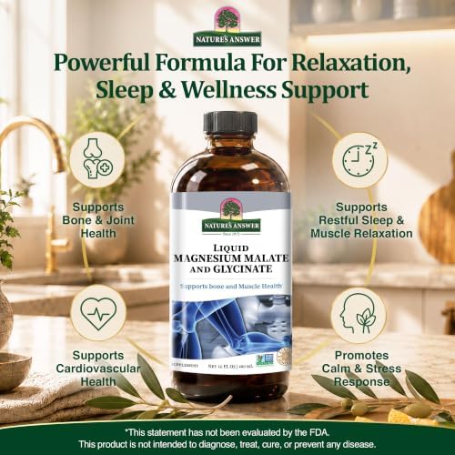 Natures Answer, Magnesium Glycinate Liquid, 16 Fl Oz | Supports Healthy Bone, Muscle and Cardiovascular Function, Gluten-Free, Vegan