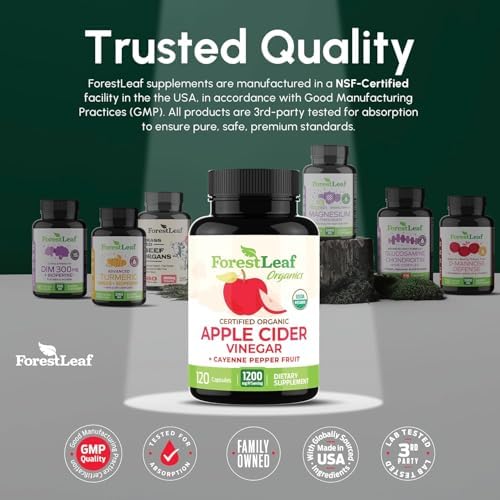 USDA Organic Apple Cider Vinegar Capsules with Mother, 1200 mg | Vegan & Non-GMO | Apple Cider Vinegar Pills with Cayenne Pepper & Ginger Root | 120 Caps