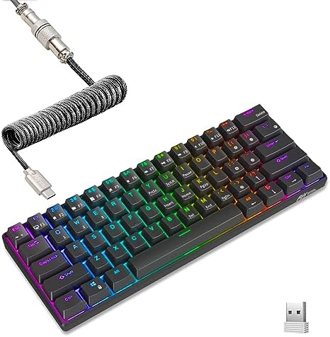 RK ROYAL KLUDGE RK61 Wireless Mechanical Keyboard, 60% Percent RGB, White | Hot Swappable Gaming Keyboard with Bluetooth/2.4G/USB, 61 Keys Ultra-Compact for Win/Mac/PC, Coiled Cable, Linear Red Switch